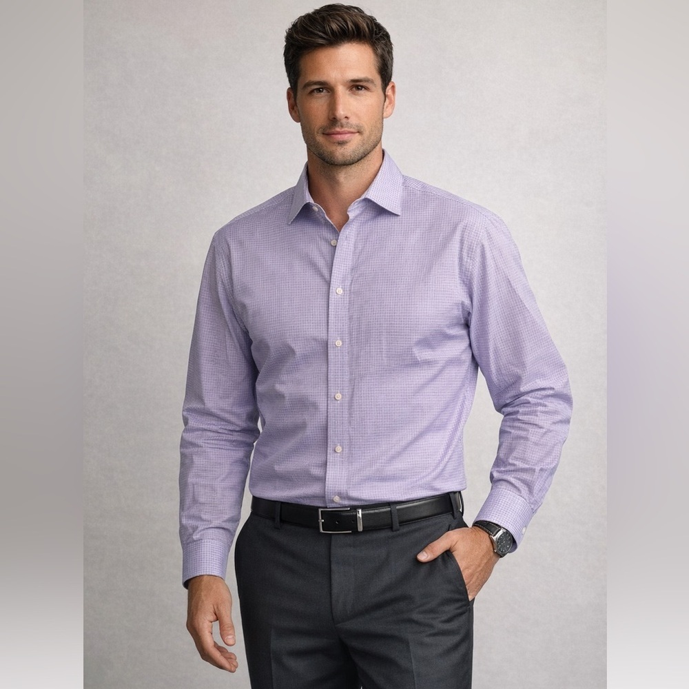 Jos. A. Bank Size XL Reserve Dress Shirt Purple Micro Button Front Long Sleeve
